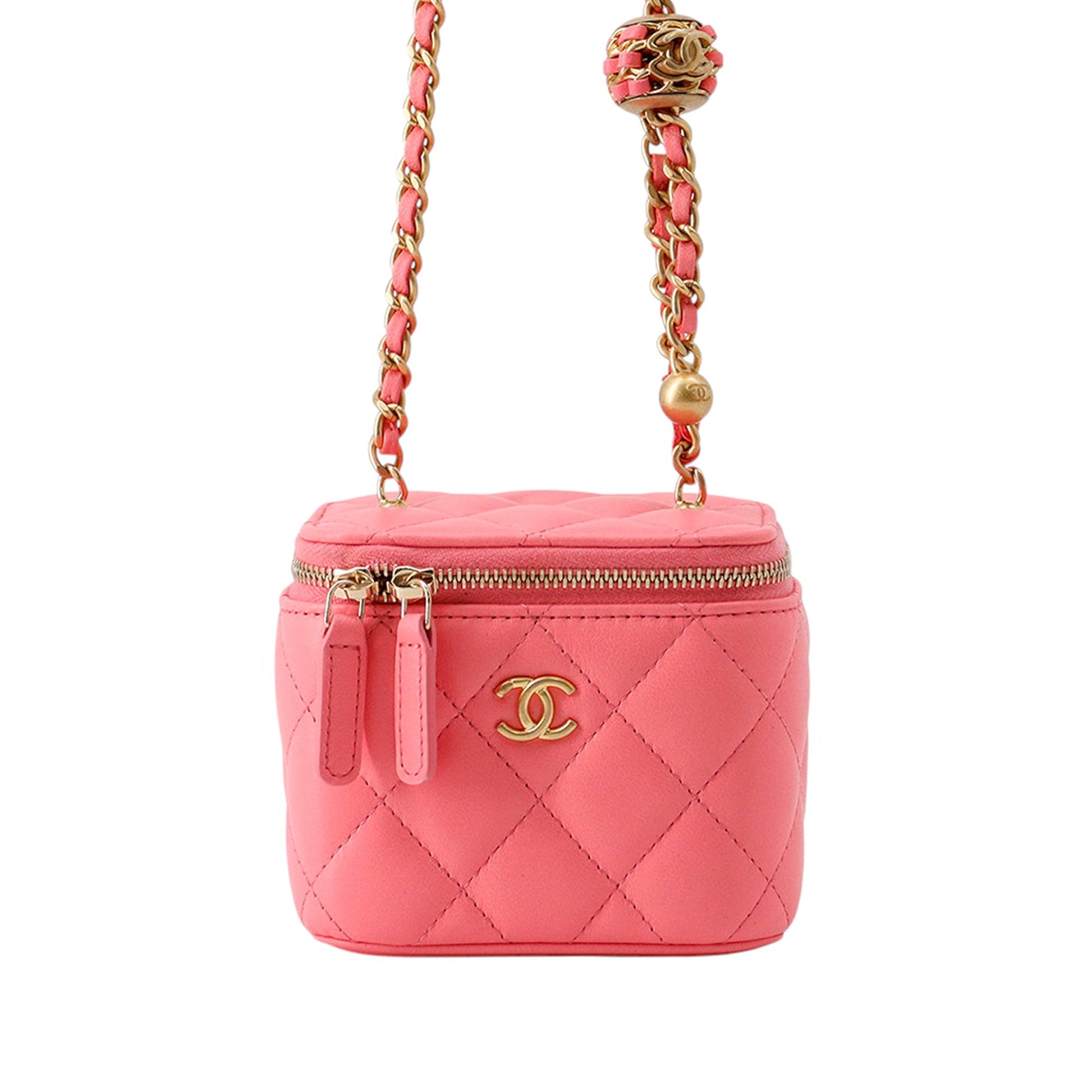 Chanel Mini Quilted Lambskin Pearl Crush Vanity Case With Chain