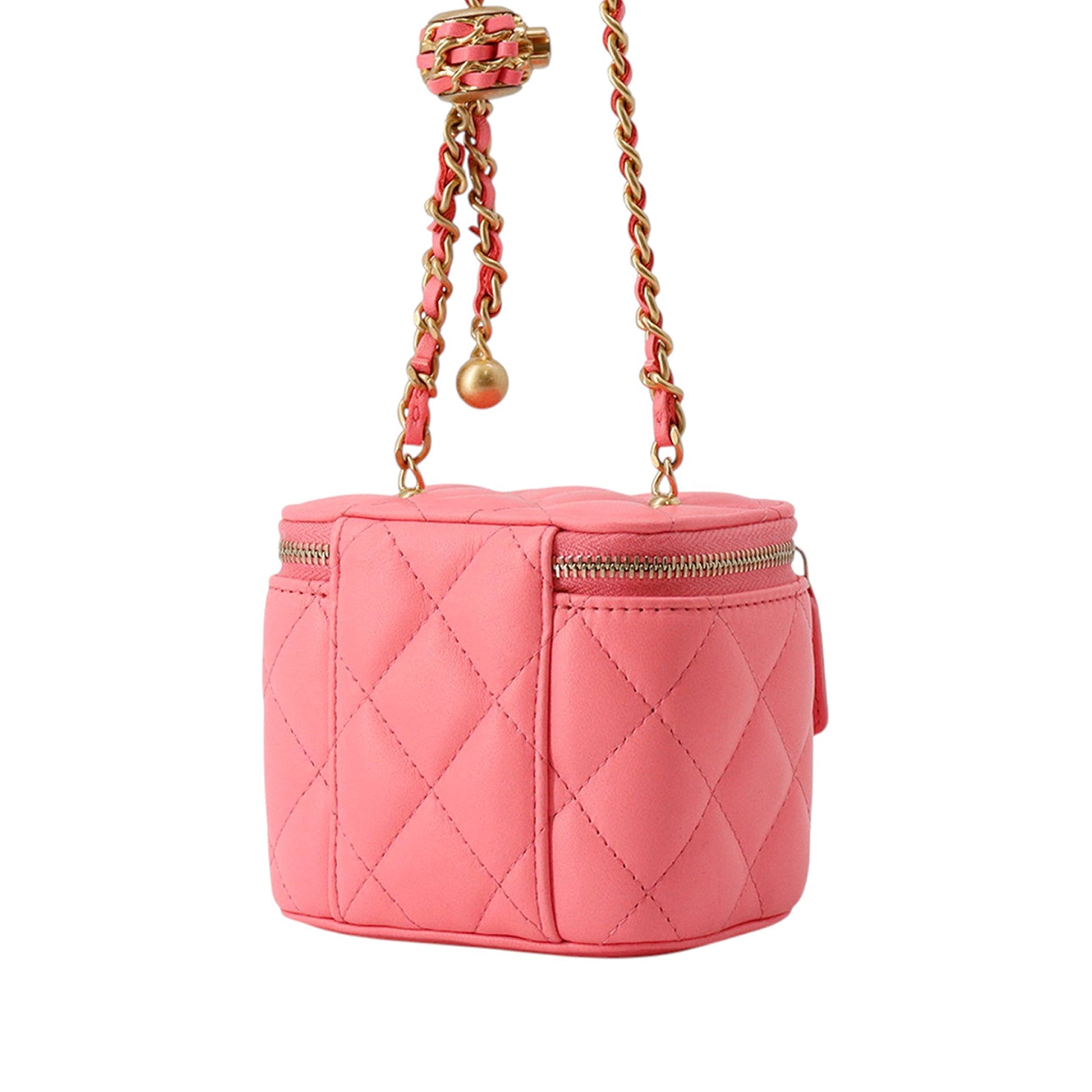 Chanel Mini Quilted Lambskin Pearl Crush Vanity Case With Chain