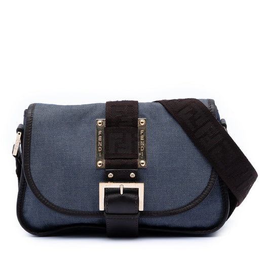 Fendi Zucca Trimmed Denim Buckle Flap