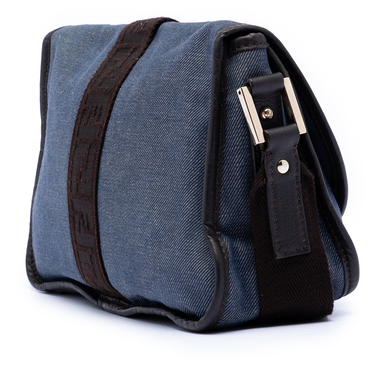 Fendi Zucca Trimmed Denim Buckle Flap