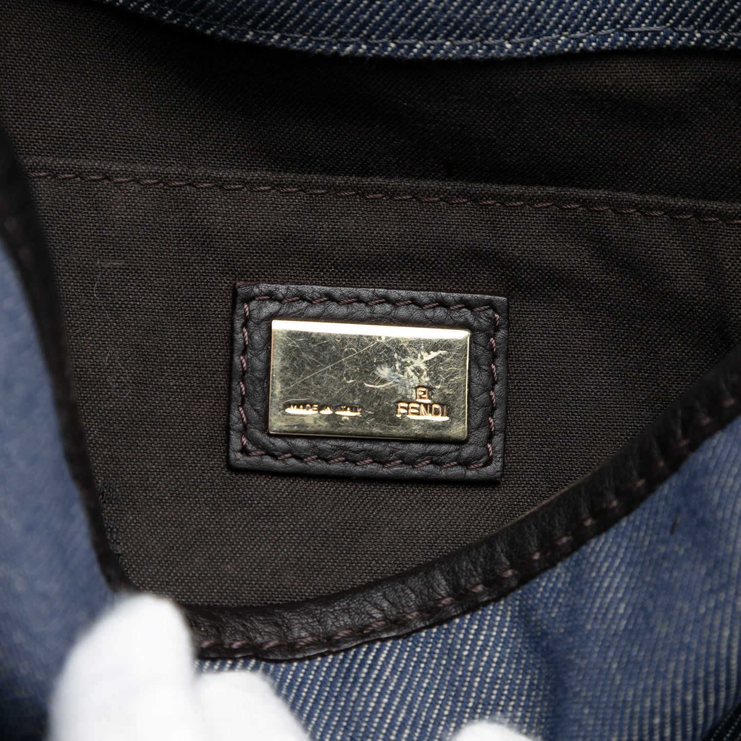 Fendi Zucca Trimmed Denim Buckle Flap
