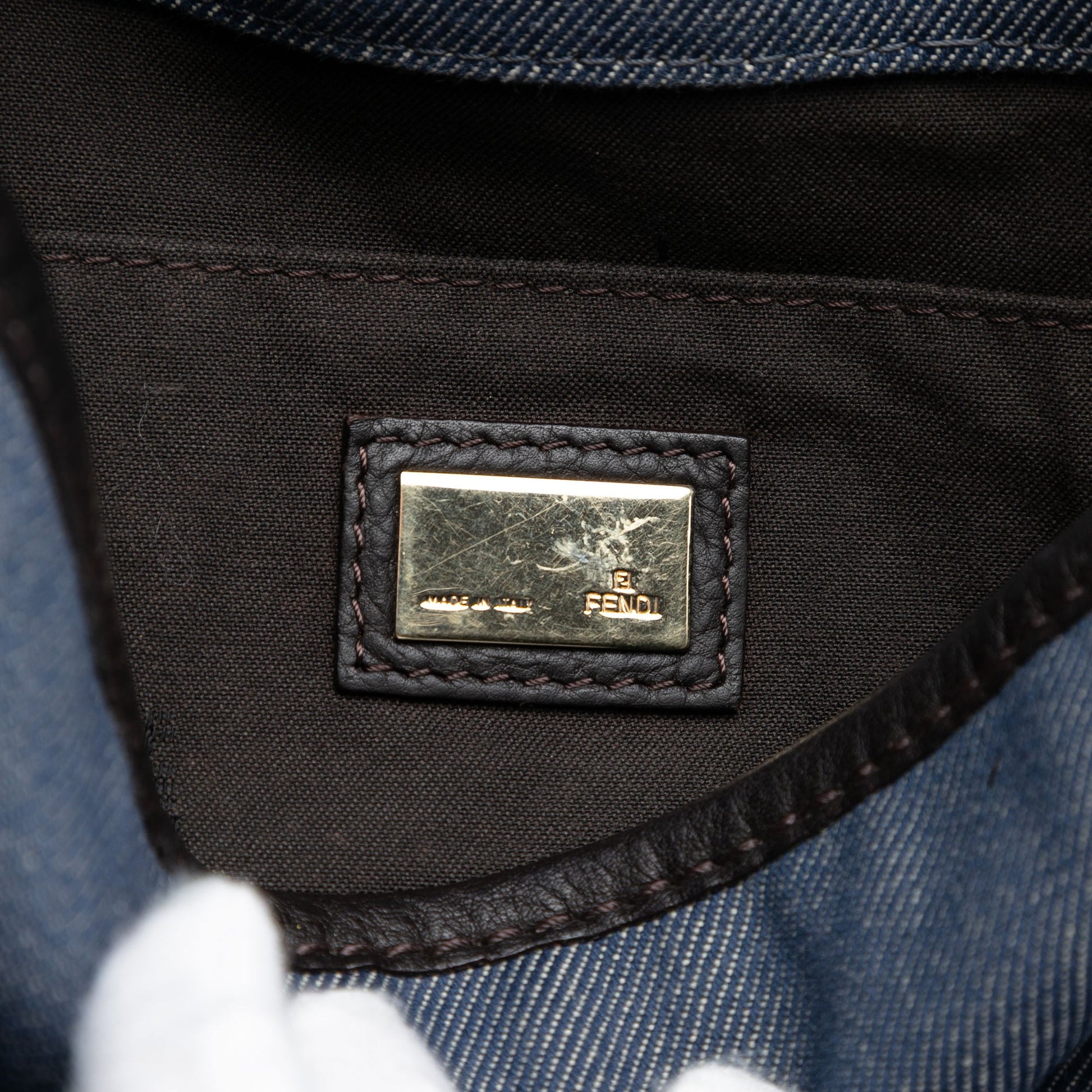 Fendi Zucca Trimmed Denim Buckle Flap