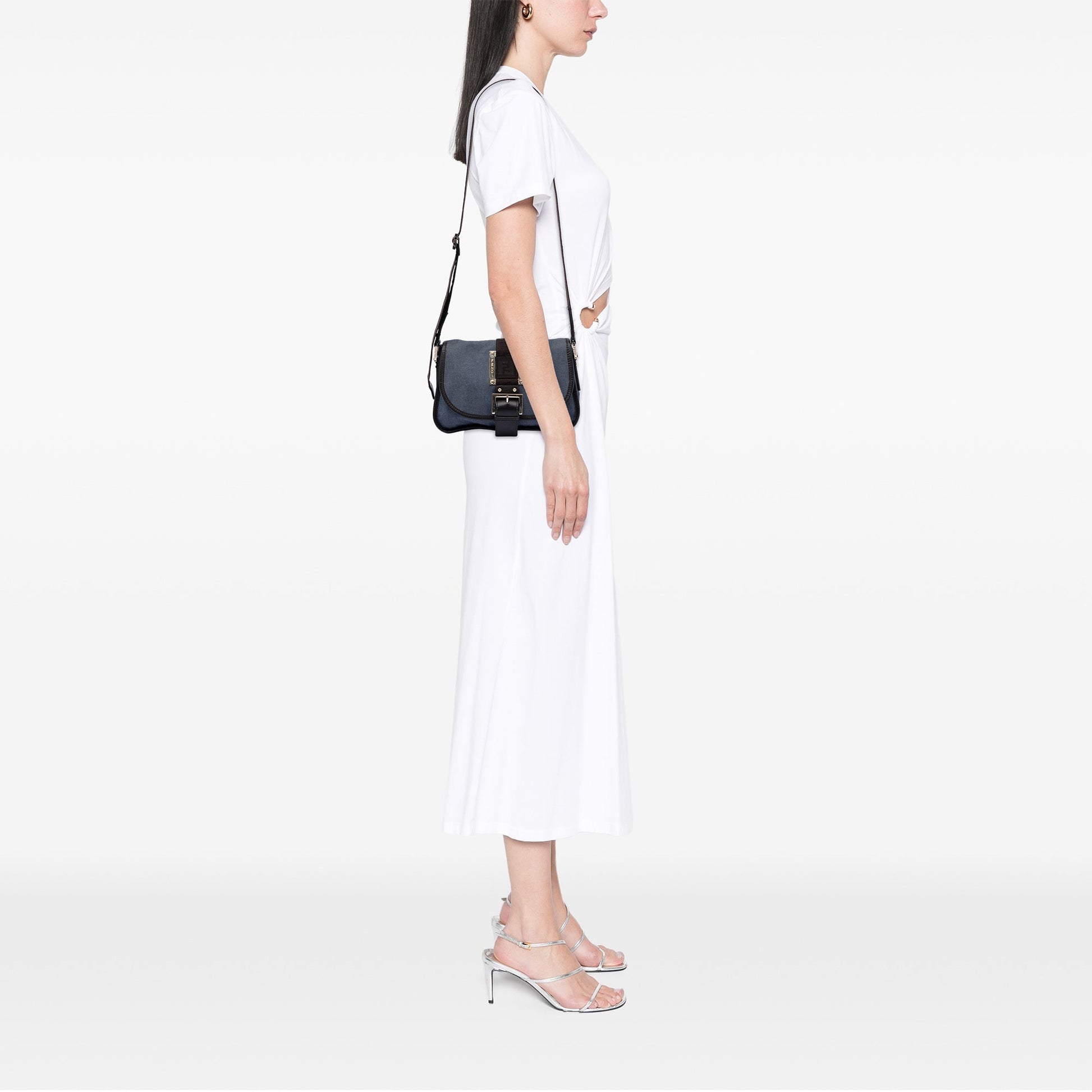 Fendi Zucca Trimmed Denim Buckle Flap