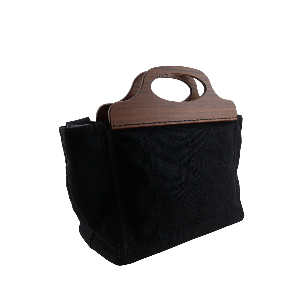 Prada Canvas Wood Handle Canapa Logo Satchel