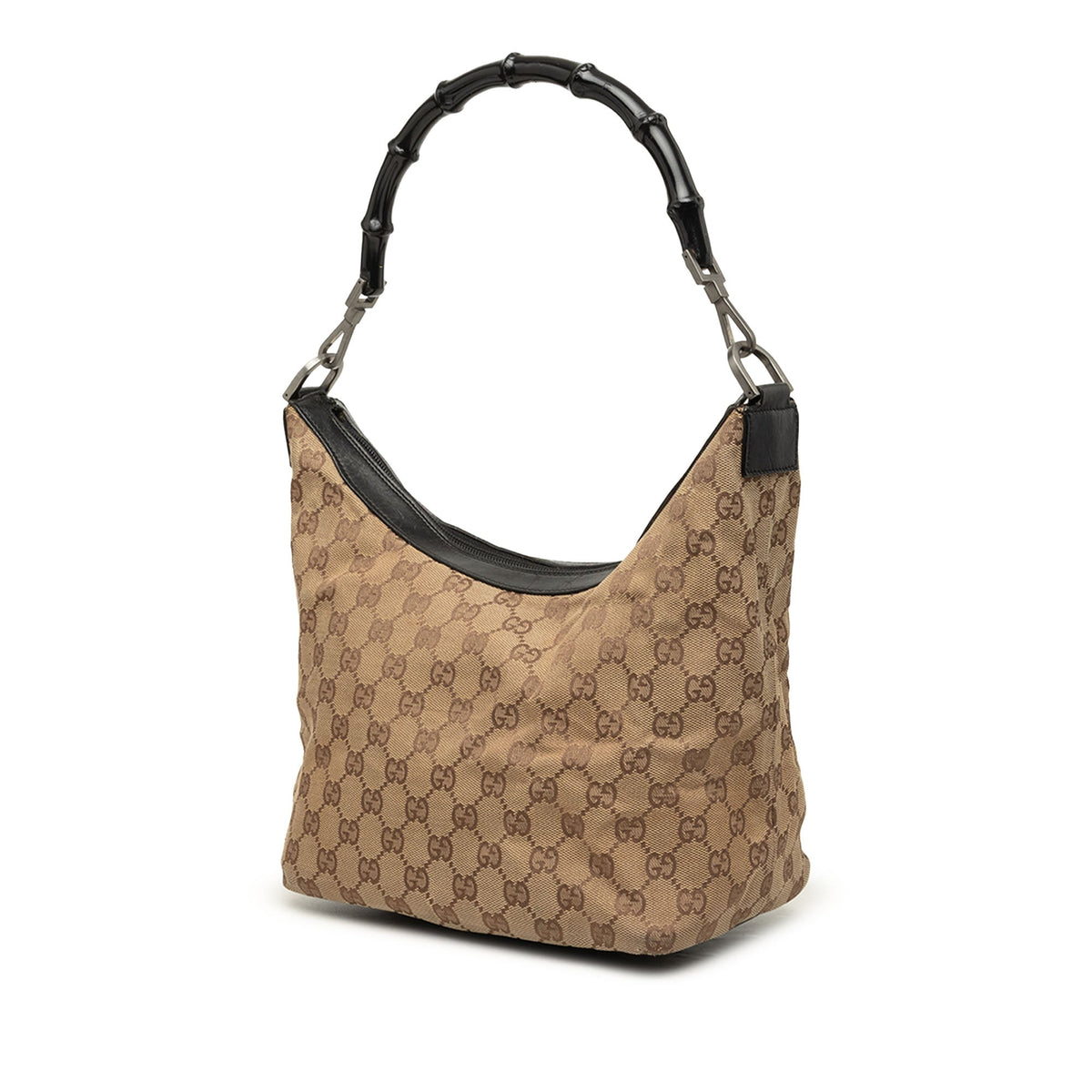 Gucci GG Canvas Bamboo Shoulder Bag — Beige