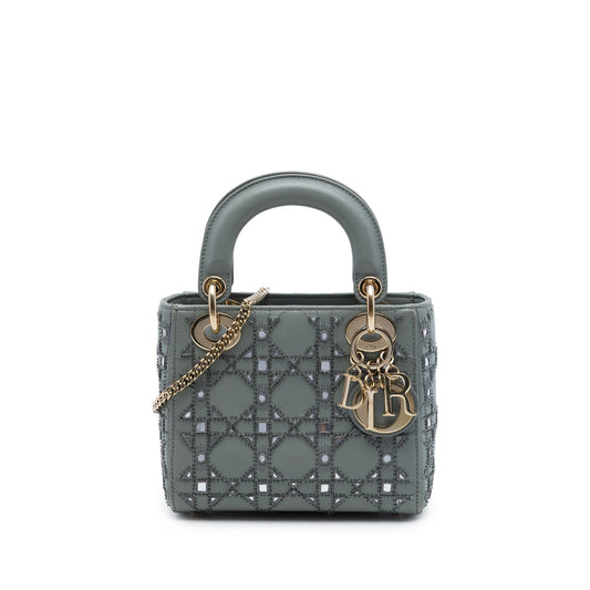 Dior Mini Calfskin Cannage Beaded Lady Dior