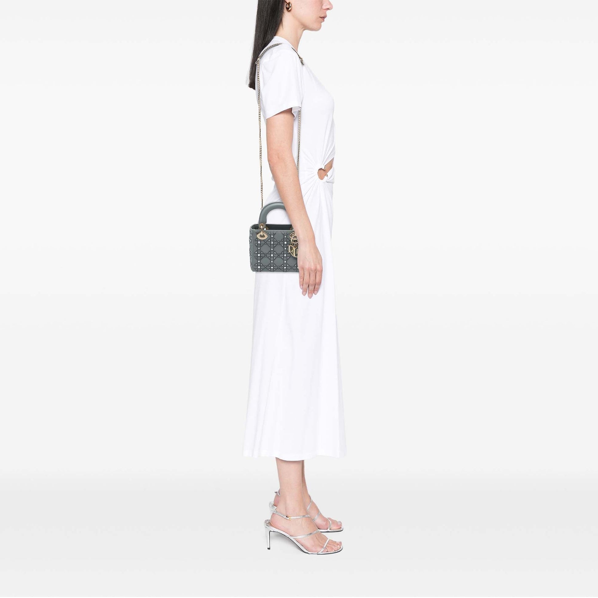 Dior Mini Calfskin Cannage Beaded Lady Dior