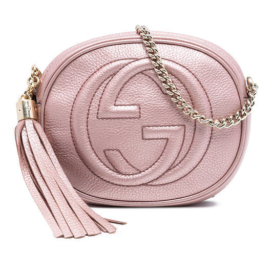 Gucci Mini Metallic Pebbled Calfskin Soho Chain Crossbody