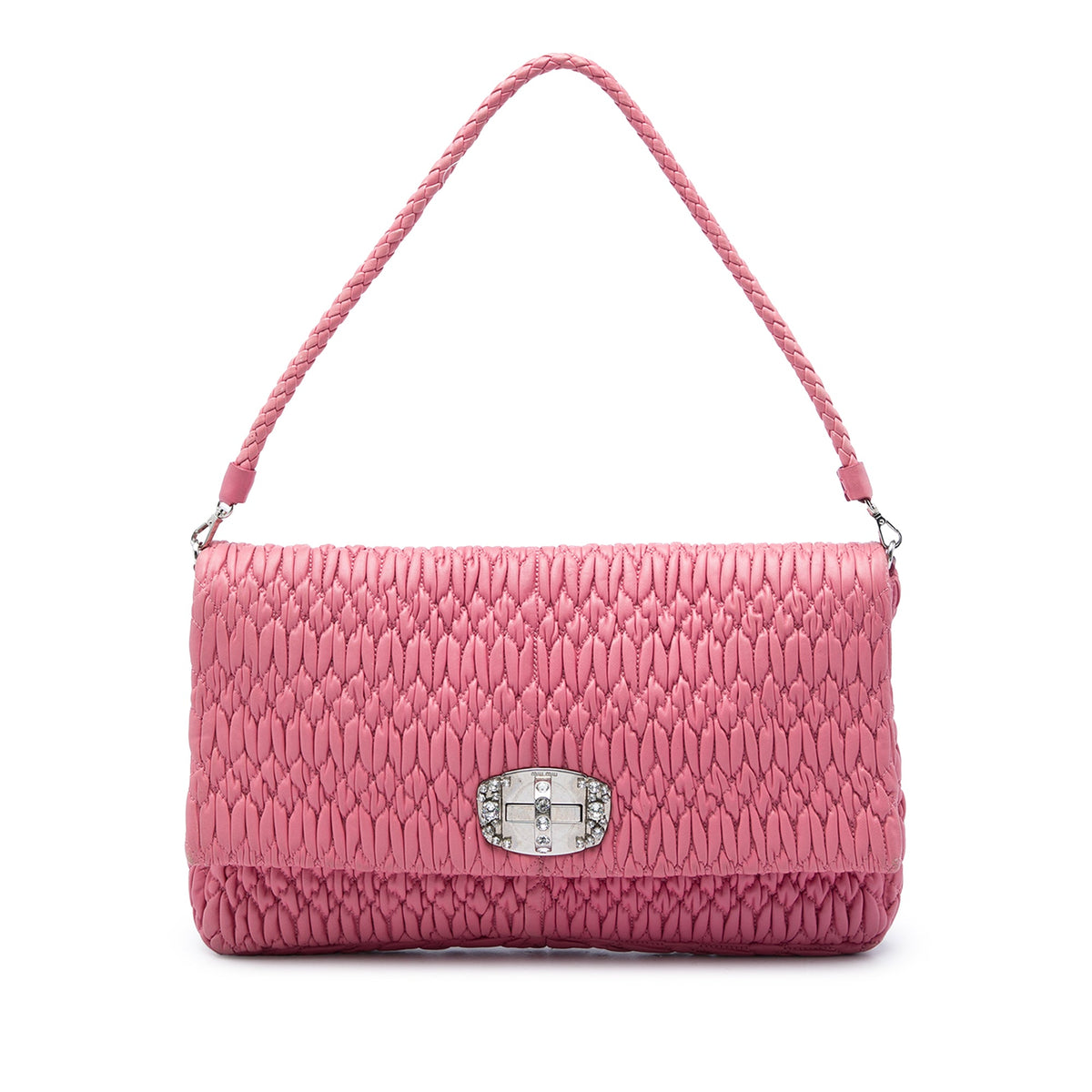 Miu Miu Matelasse Nappa Crystal Chain Satchel — Pink