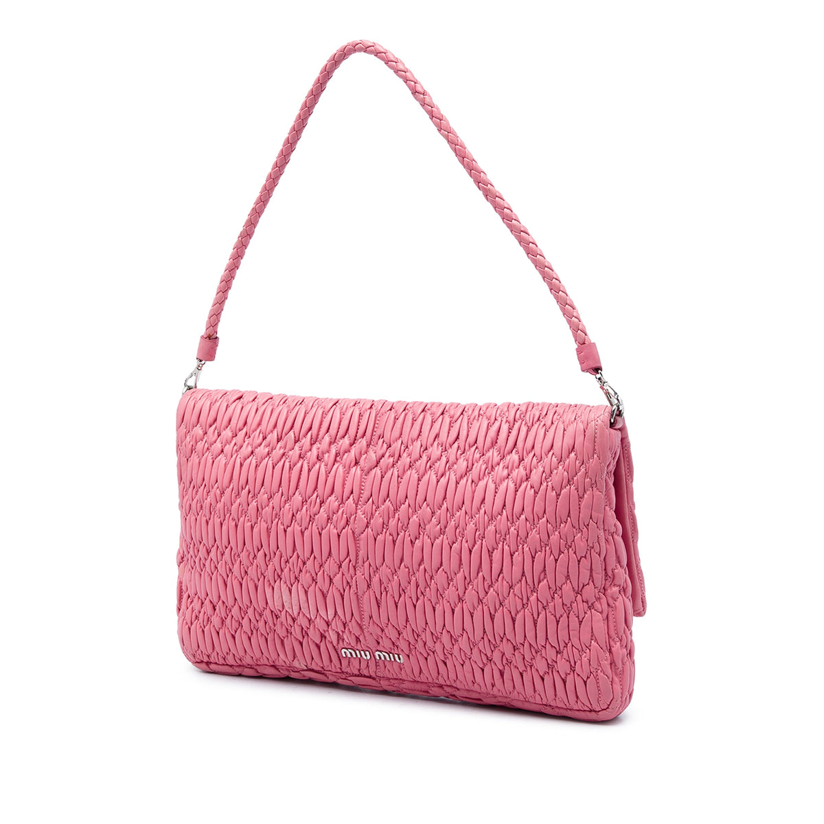 Miu Miu Matelasse Nappa Crystal Chain Satchel — Pink
