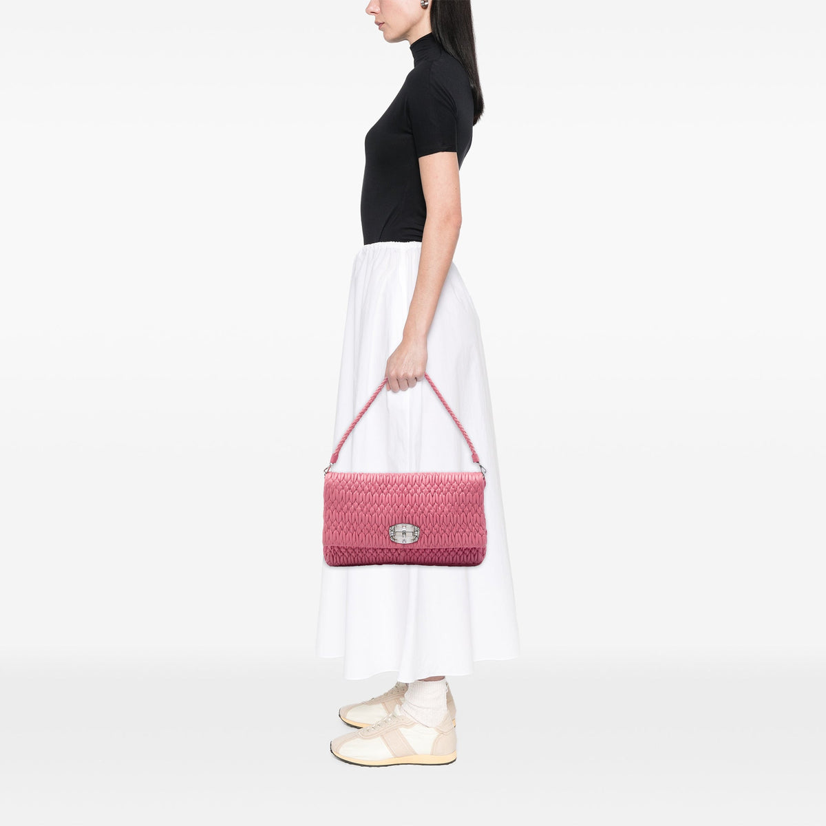 Miu Miu Matelasse Nappa Crystal Chain Satchel — Pink
