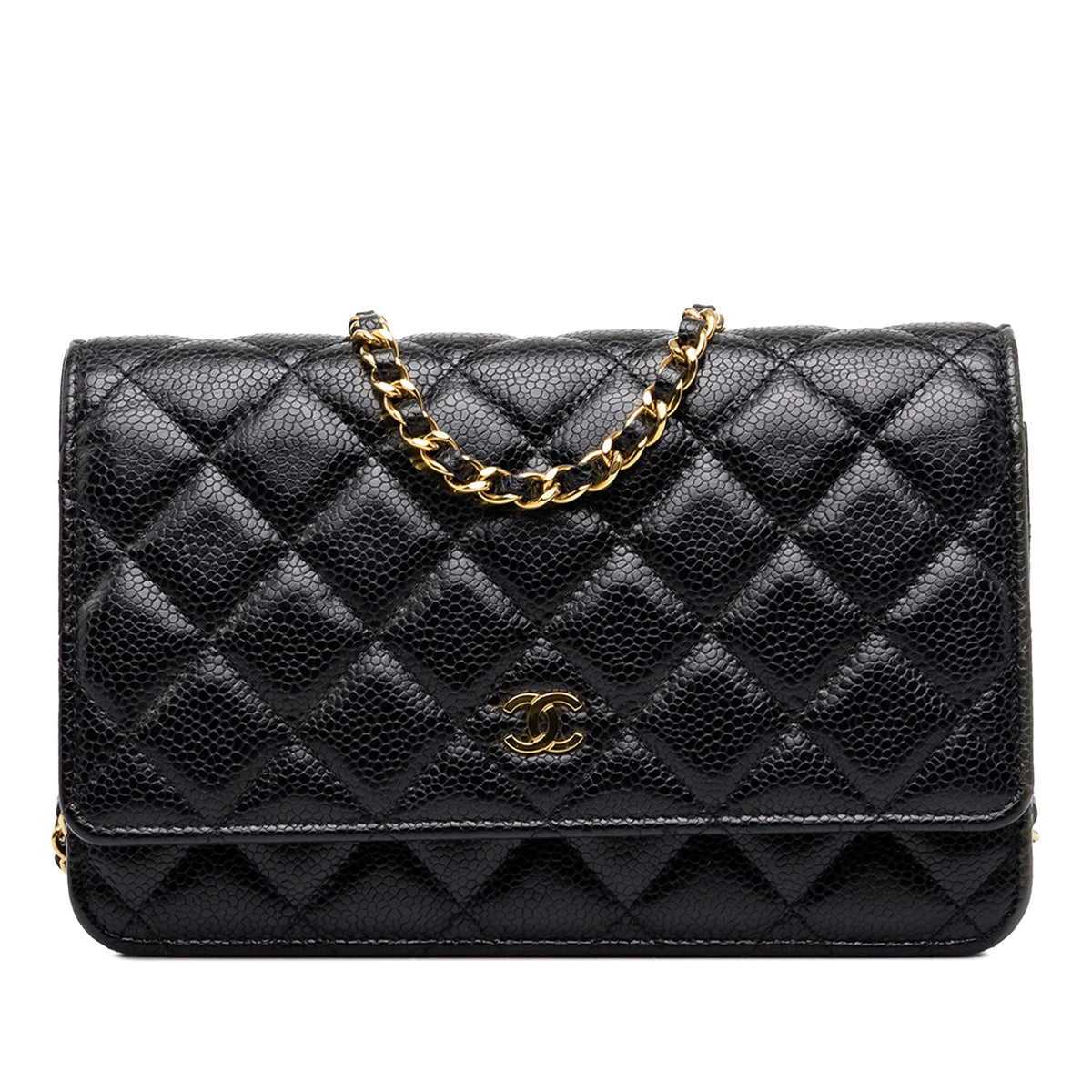 Chanel CC Quilted Caviar Wallet on Chain — Black
