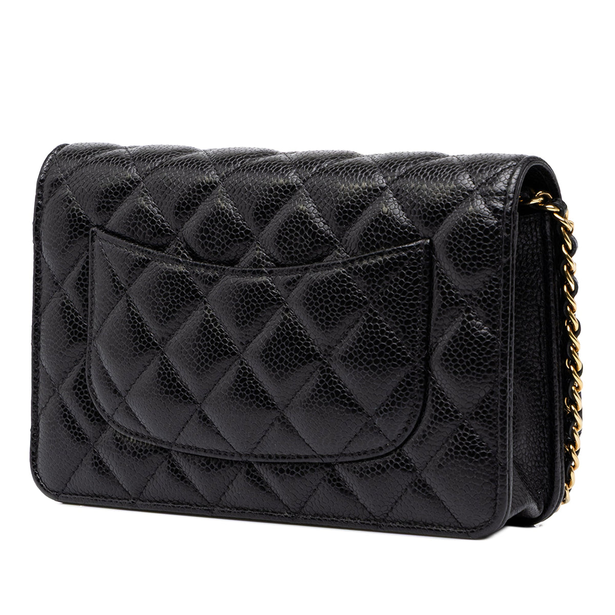 Chanel CC Quilted Caviar Wallet on Chain — Black