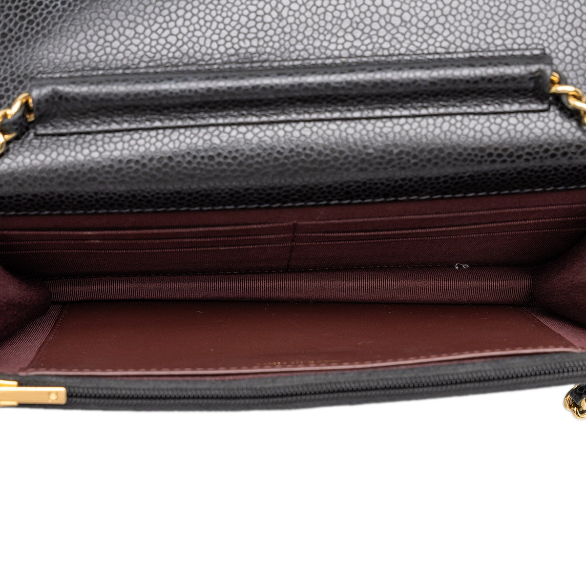 Chanel CC Quilted Caviar Wallet on Chain — Black