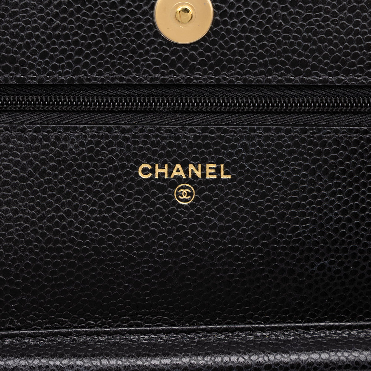 Chanel CC Quilted Caviar Wallet on Chain — Black