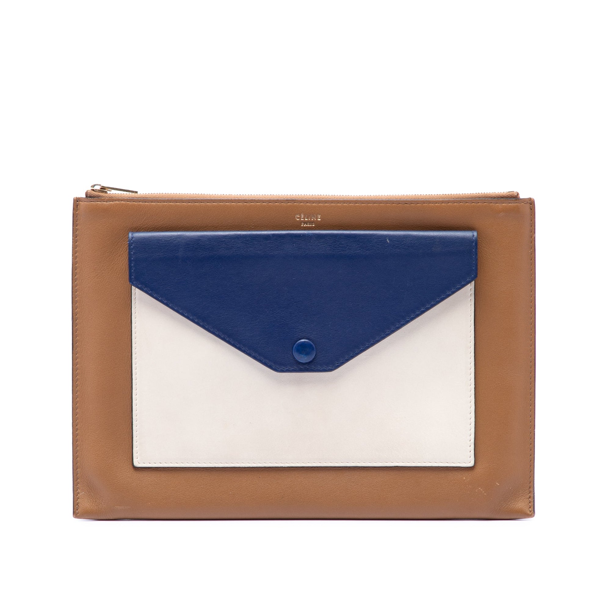 Celine Tricolor Leather Pocket Envelope Zip Clutch