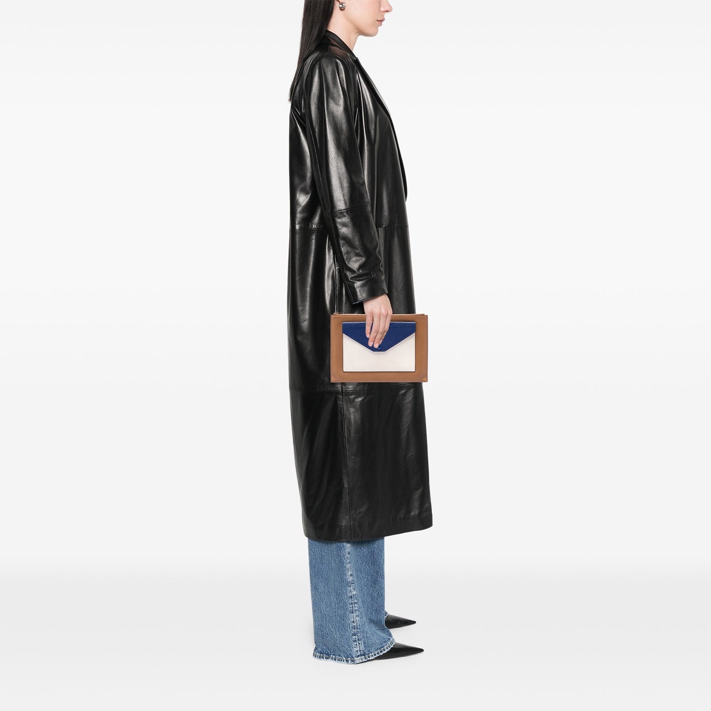 Celine Tricolor Leather Pocket Envelope Zip Clutch