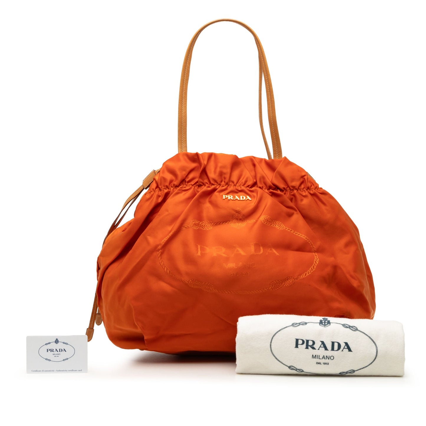 Prada Tessuto Logo Drawstring Tote