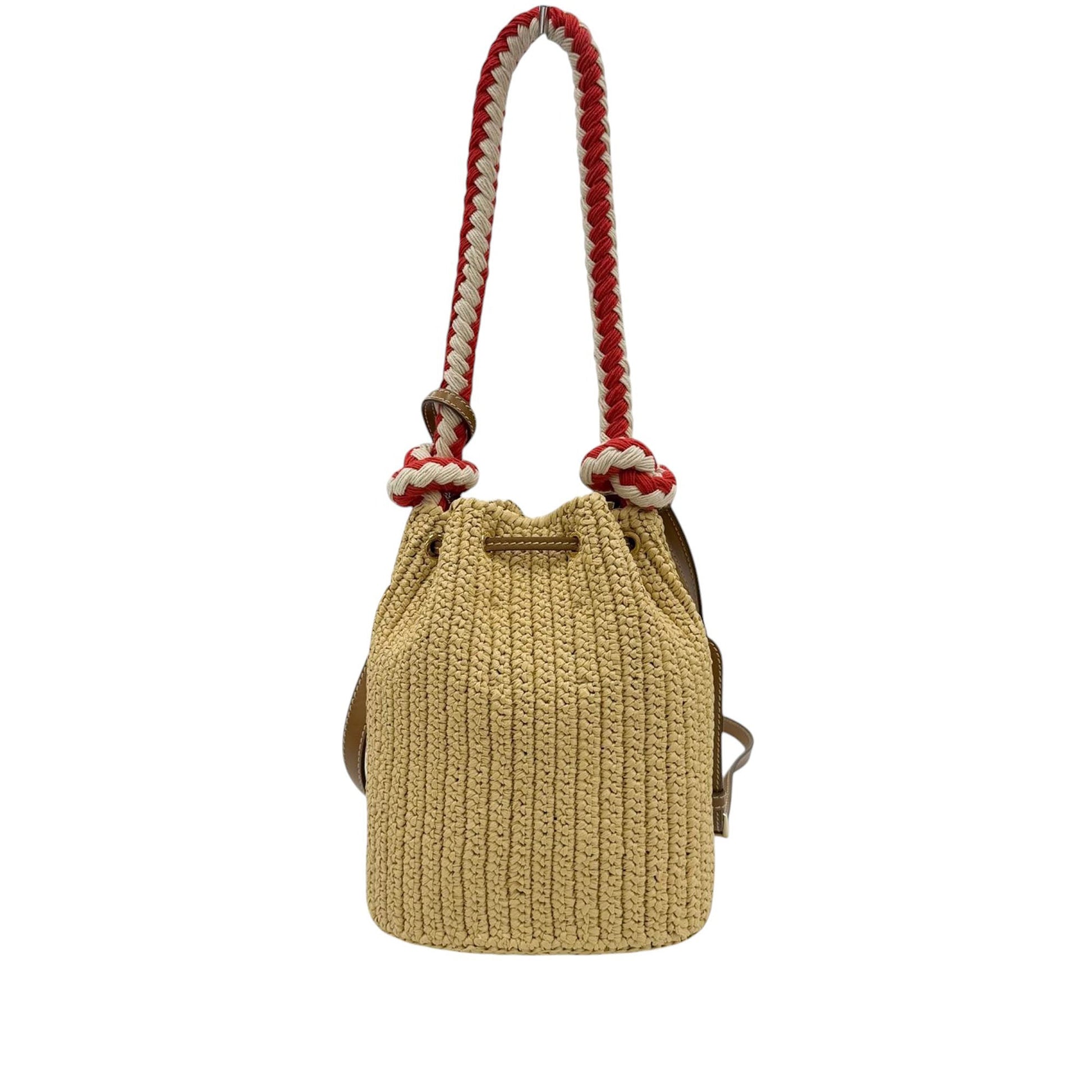 Prada Mini Raffia Effect Crochet Bucket Bag