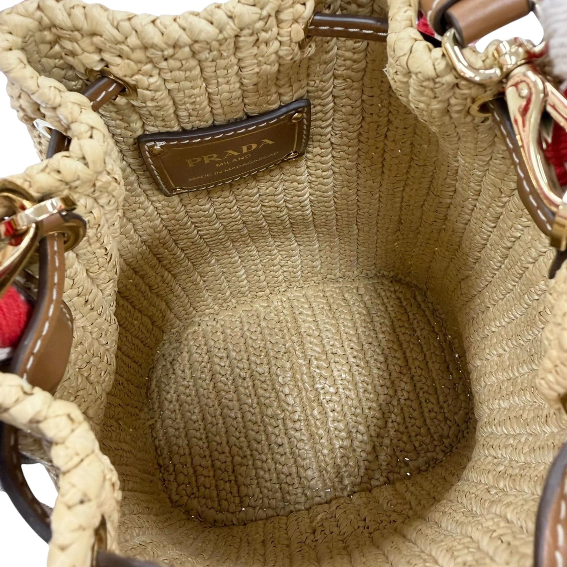 Prada Mini Raffia Effect Crochet Bucket Bag