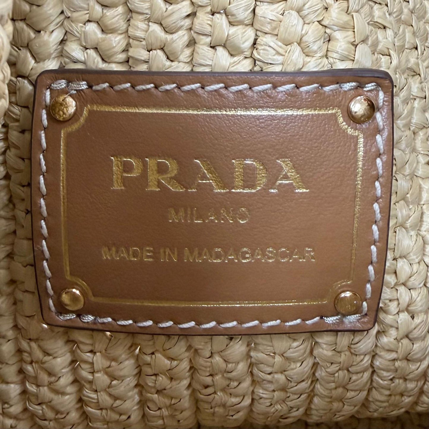 Prada Mini Raffia Effect Crochet Bucket Bag