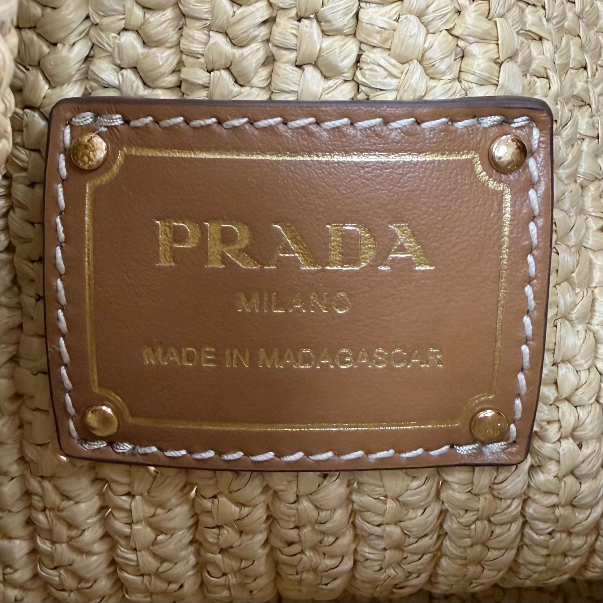 Prada Mini Raffia Effect Crochet Bucket Bag