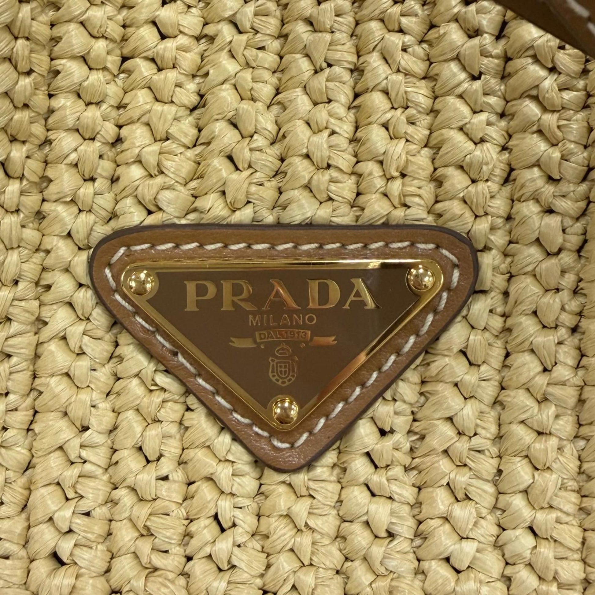 Prada Mini Raffia Effect Crochet Bucket Bag