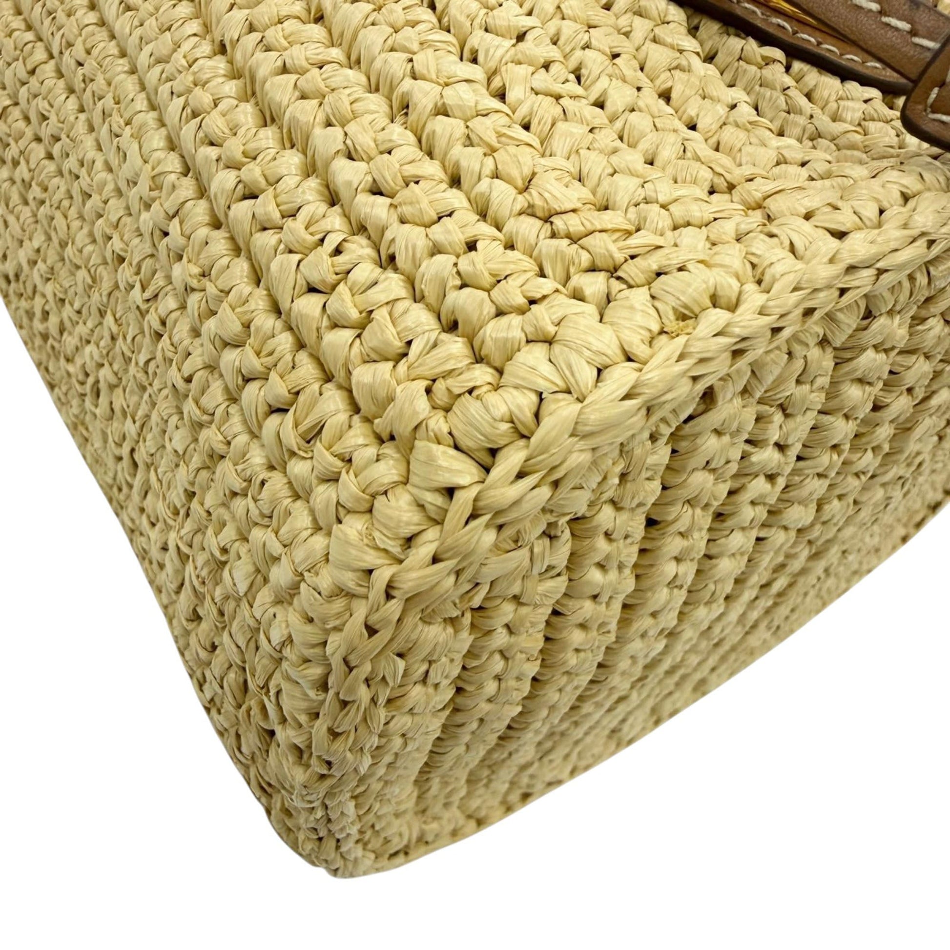 Prada Mini Raffia Effect Crochet Bucket Bag