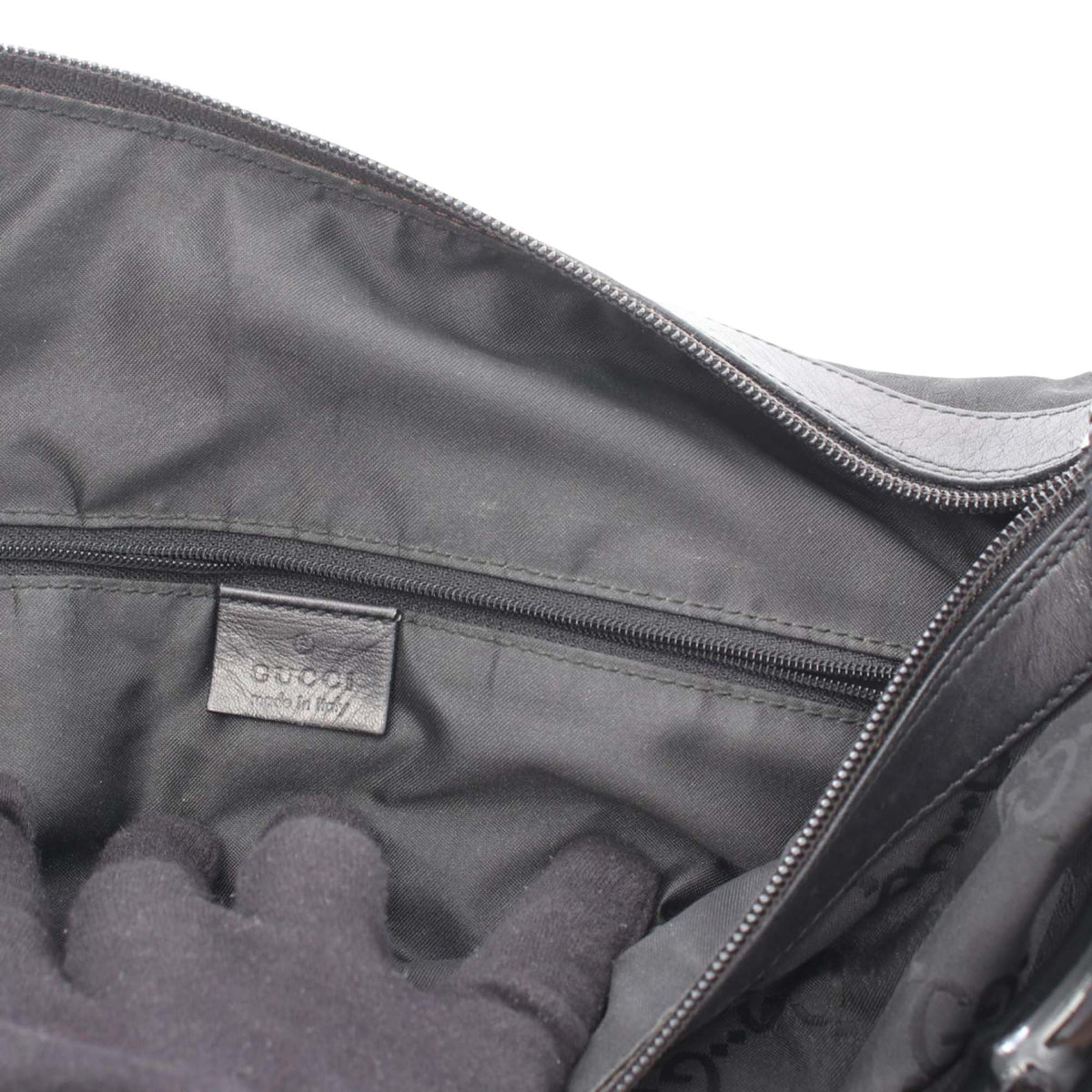 Gucci Bamboo GG Nylon Shoulder Bag — Black