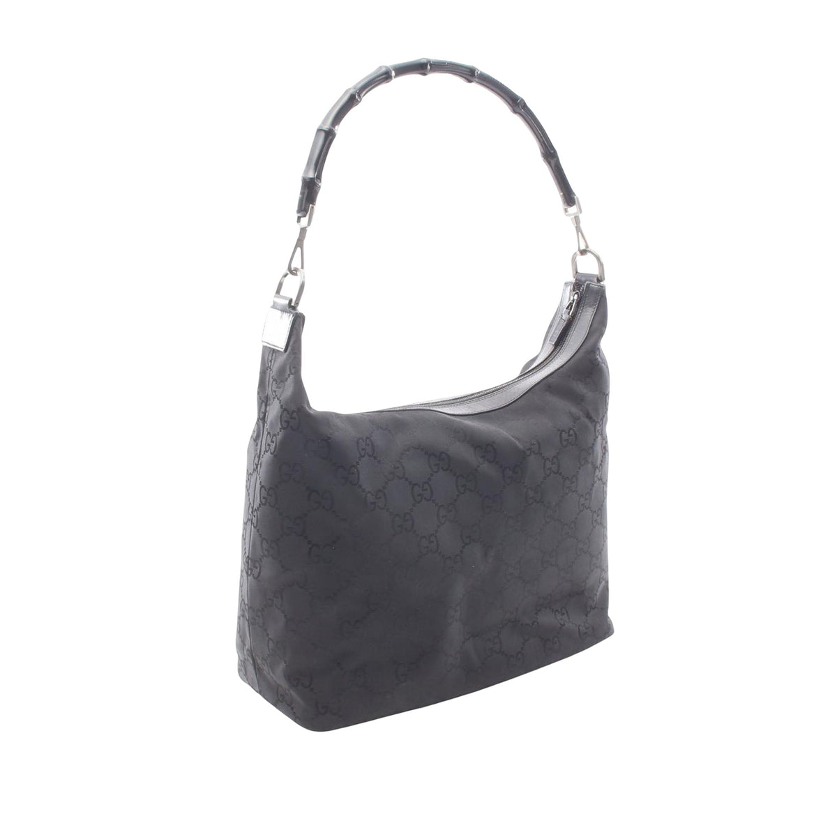 Gucci Bamboo GG Nylon Shoulder Bag — Black