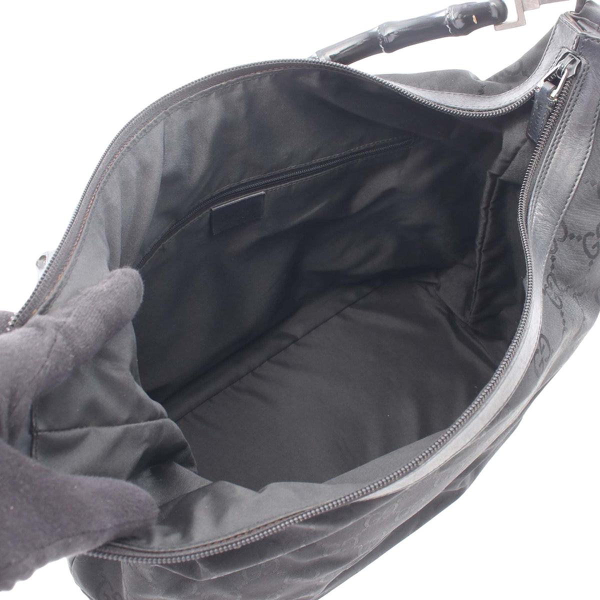 Gucci Bamboo GG Nylon Shoulder Bag — Black