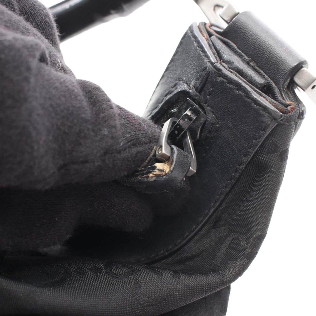 Gucci Bamboo GG Nylon Shoulder Bag — Black