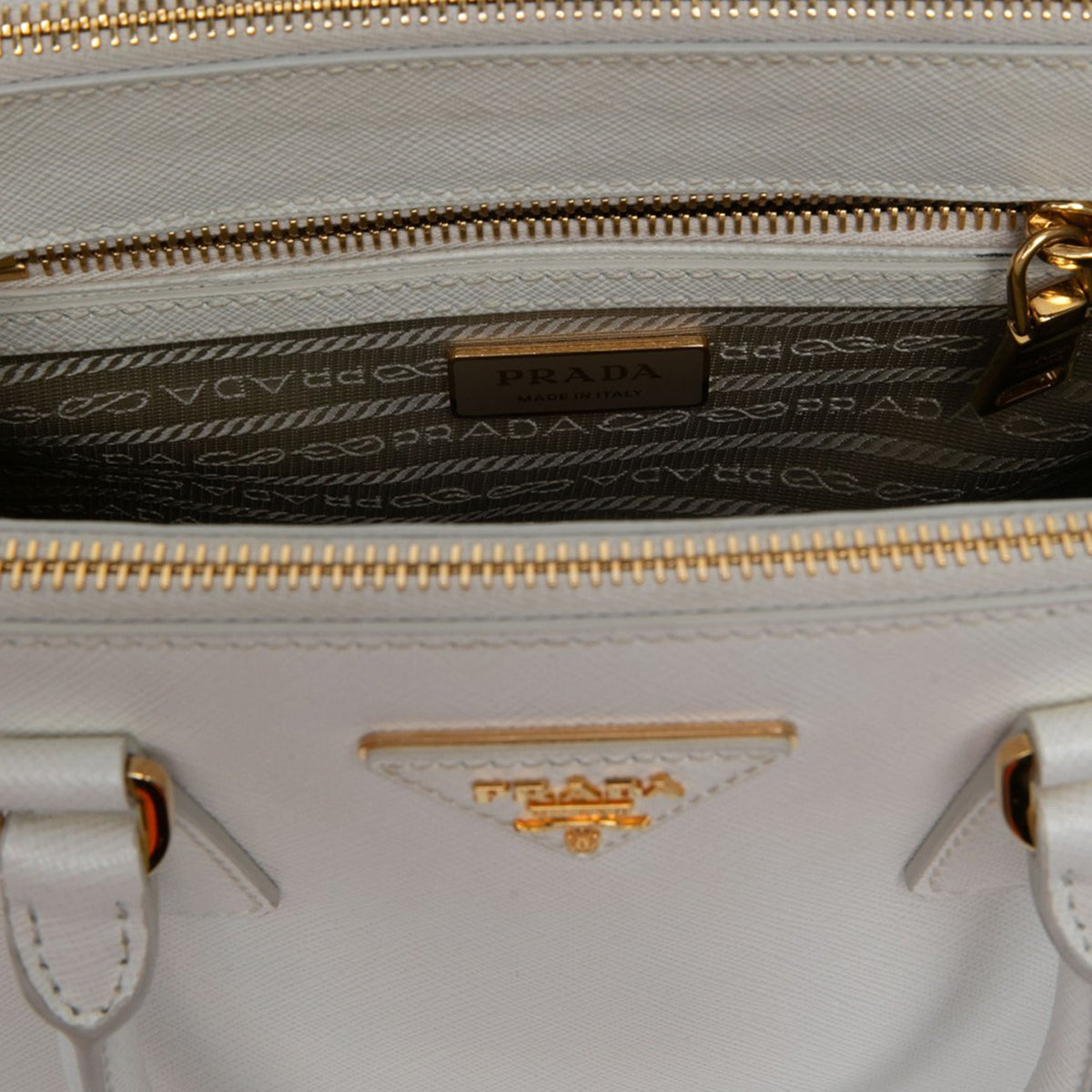 Prada Small Saffiano Galleria Double Zip Satchel — White