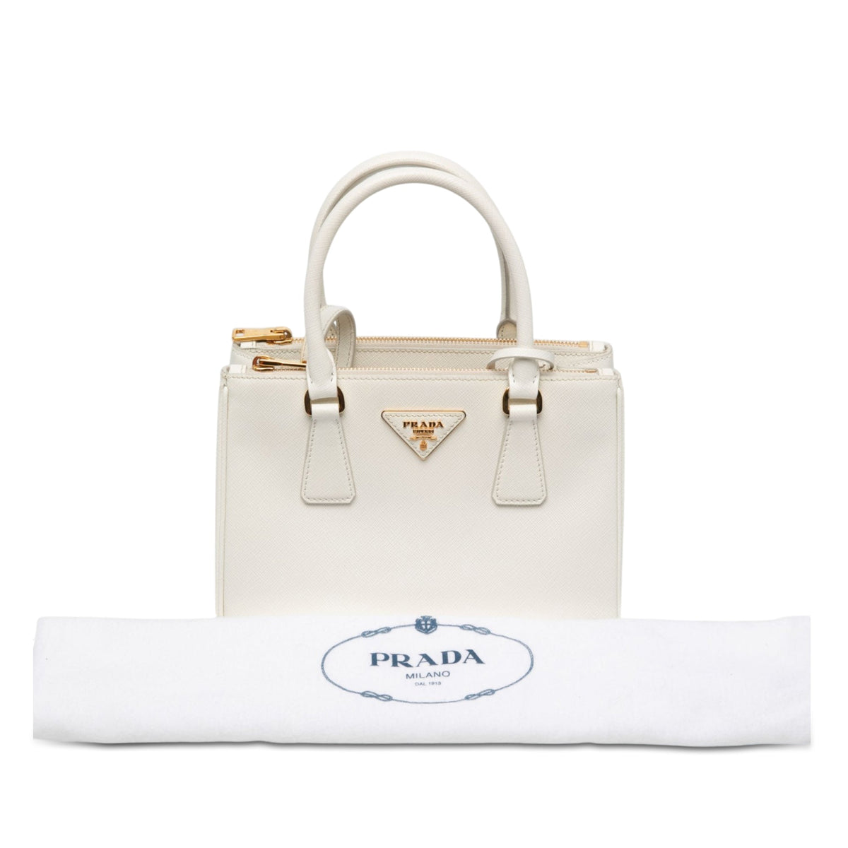 Prada Small Saffiano Galleria Double Zip Satchel — White