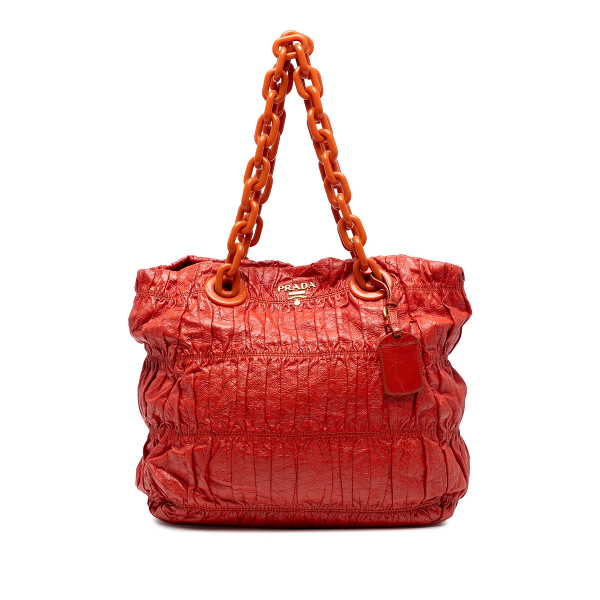Prada Vernice Gaufre Chain Tote — Orange