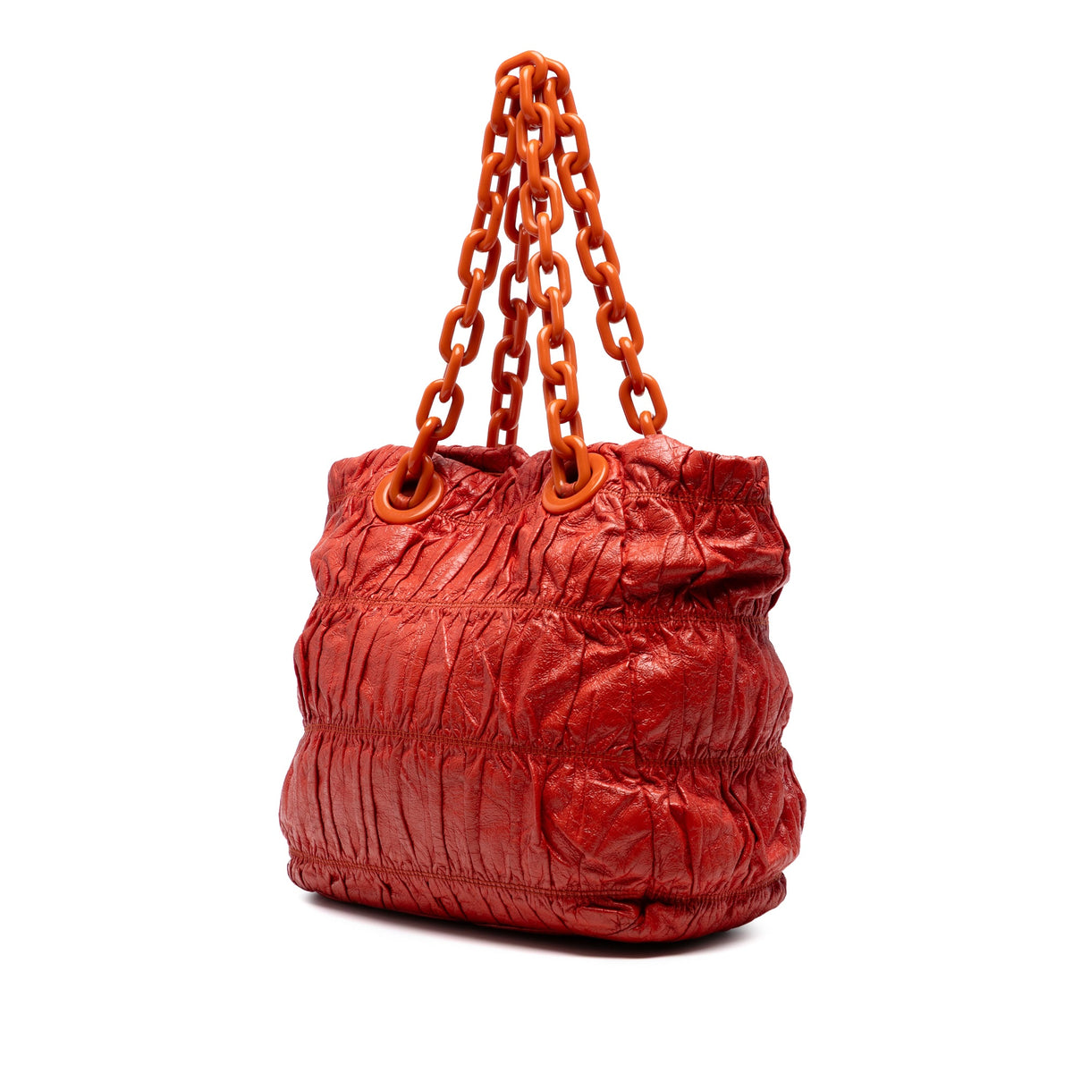 Prada Vernice Gaufre Chain Tote — Orange