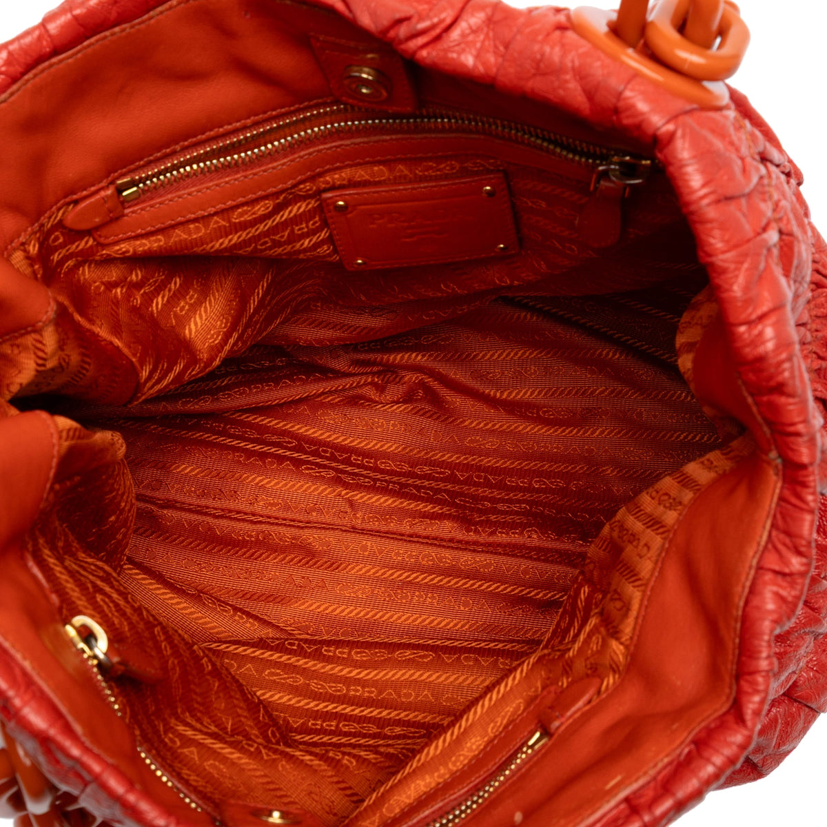 Prada Vernice Gaufre Chain Tote — Orange