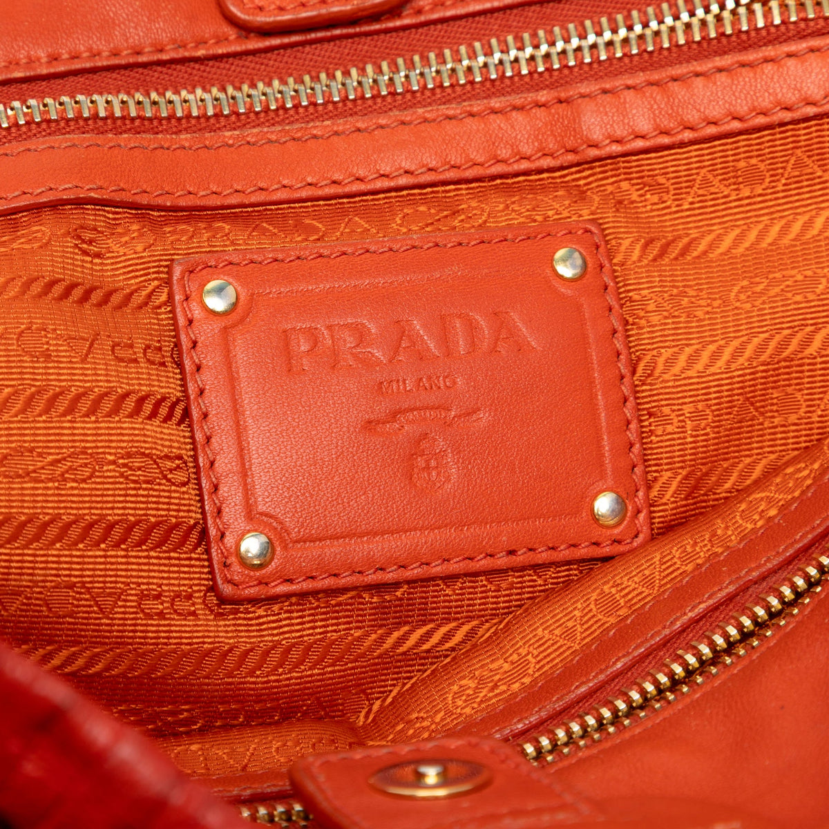Prada Vernice Gaufre Chain Tote — Orange