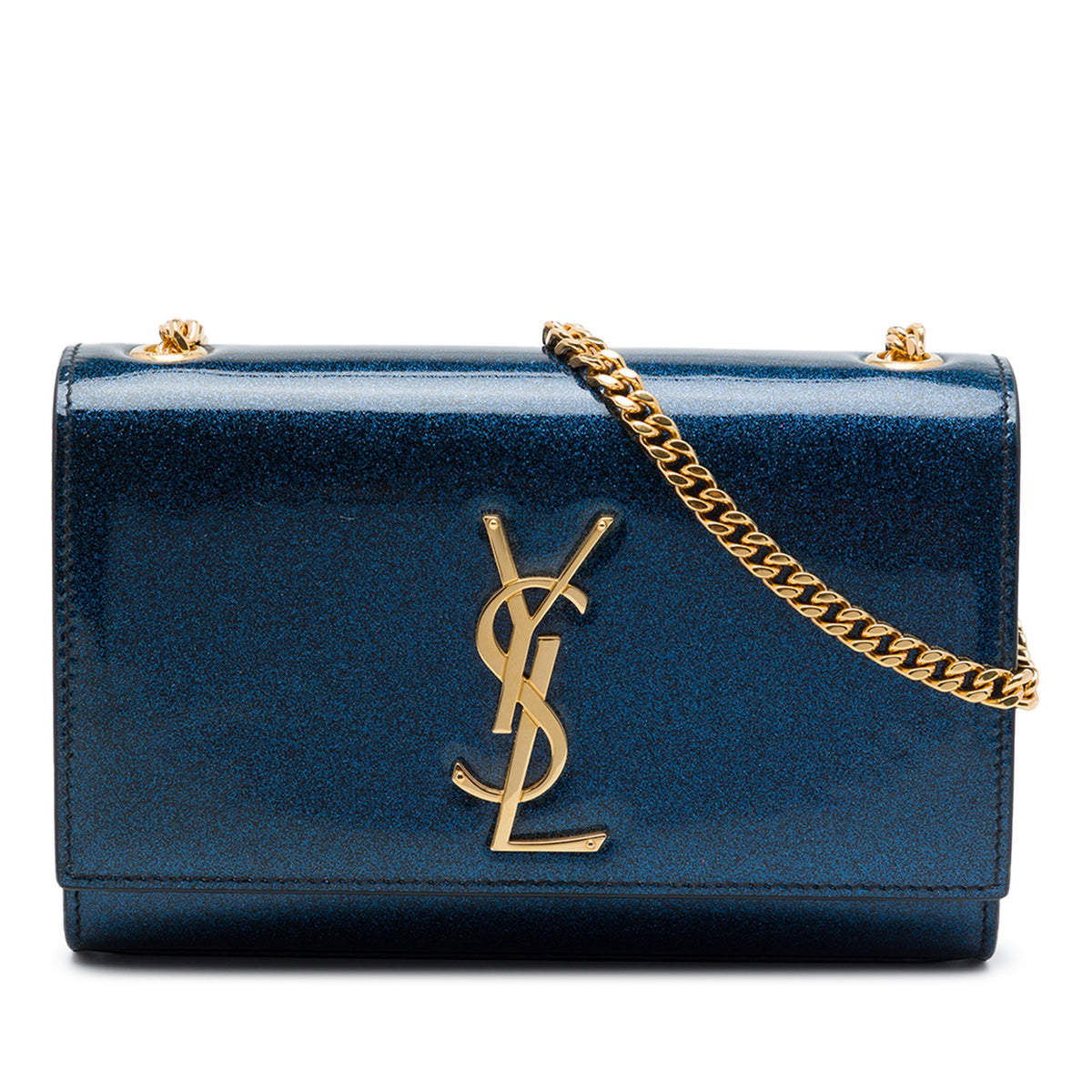 Saint Laurent Small Glitter Patent Kate Crossbody — Blue