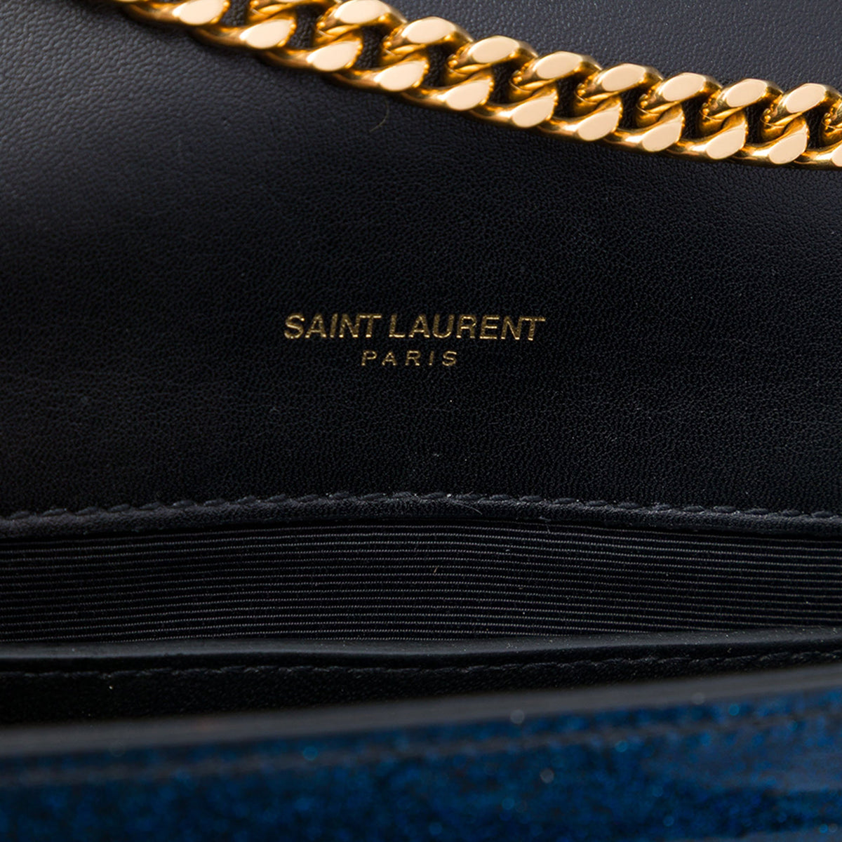 Saint Laurent Small Glitter Patent Kate Crossbody — Blue
