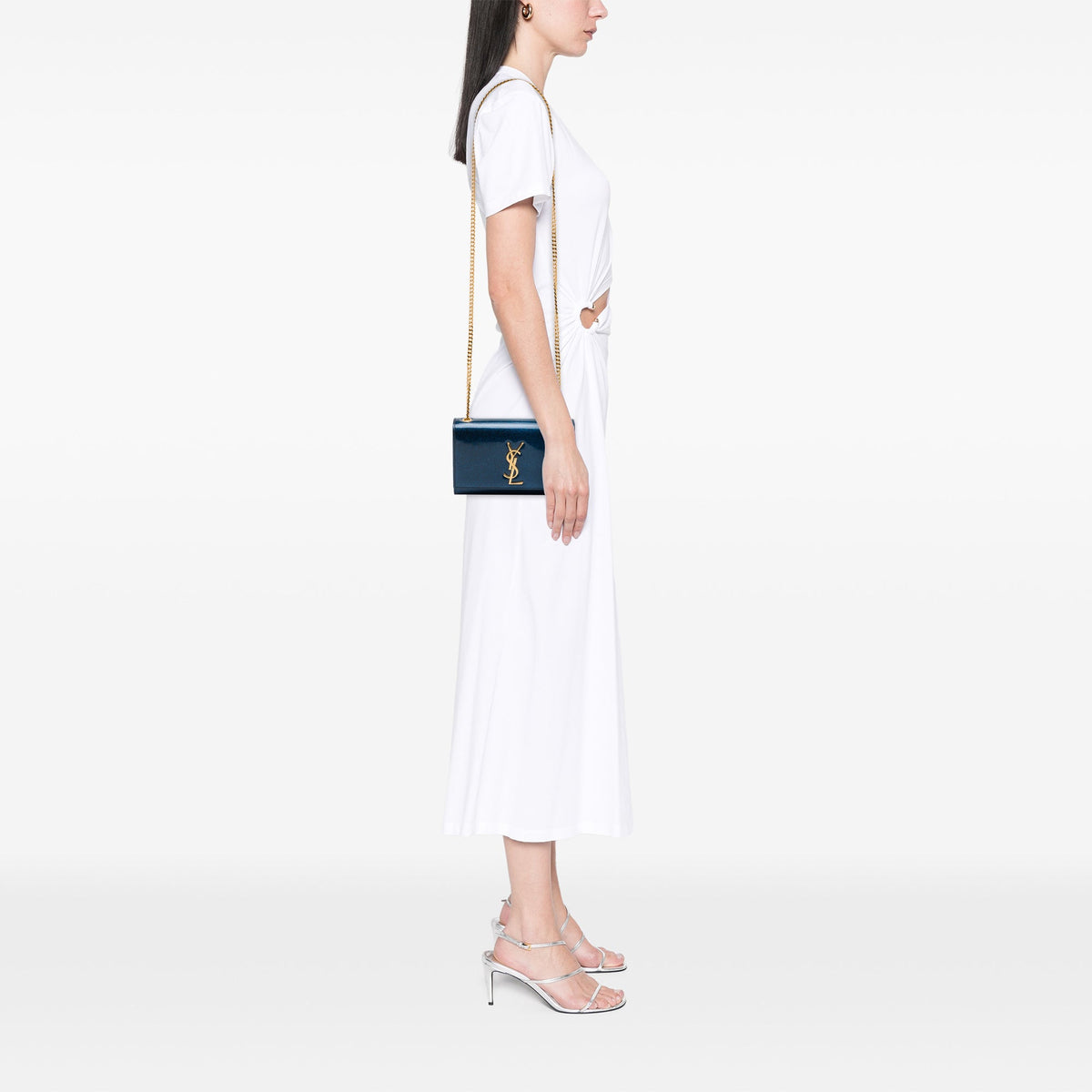 Saint Laurent Small Glitter Patent Kate Crossbody — Blue