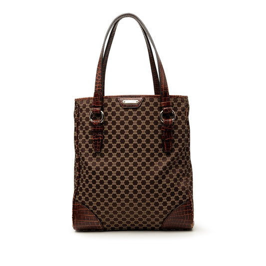 Celine Croc Embossed Leather Trimmed Macadam Canvas Tote