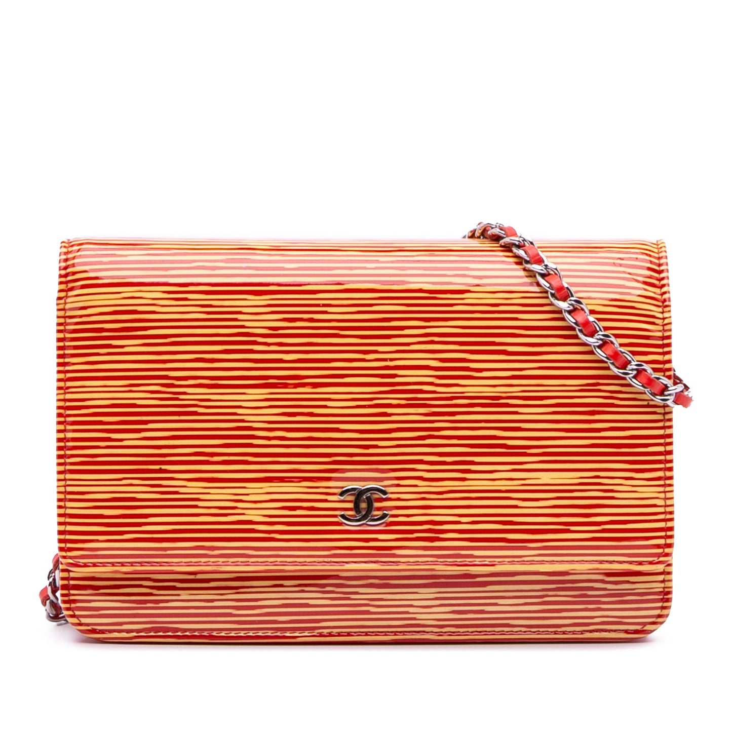 Chanel Patent Striped Wallet On Chain