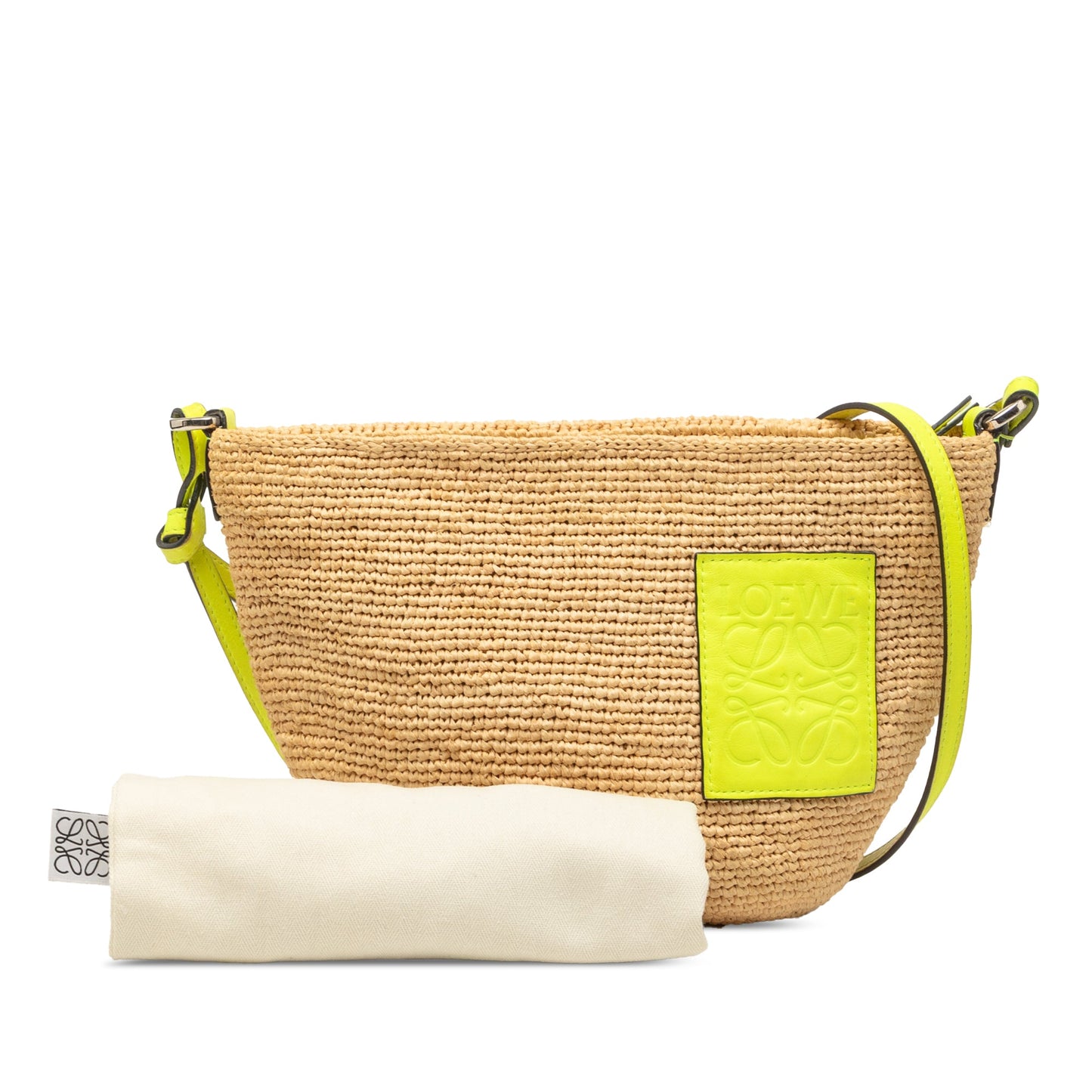 LOEWE Raffia and Calfskin Slit Pochette Crossbody