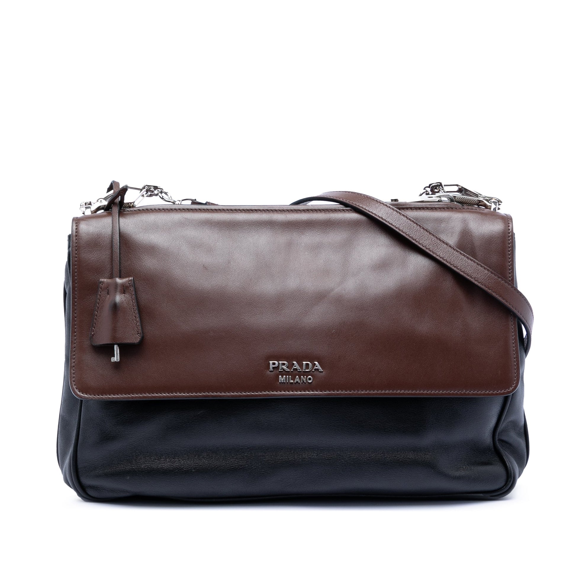 Prada Soft Calfskin Double Sided Flap Messenger Bag
