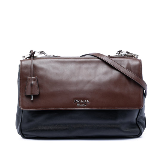 Prada Soft Calfskin Double Sided Flap Messenger Bag