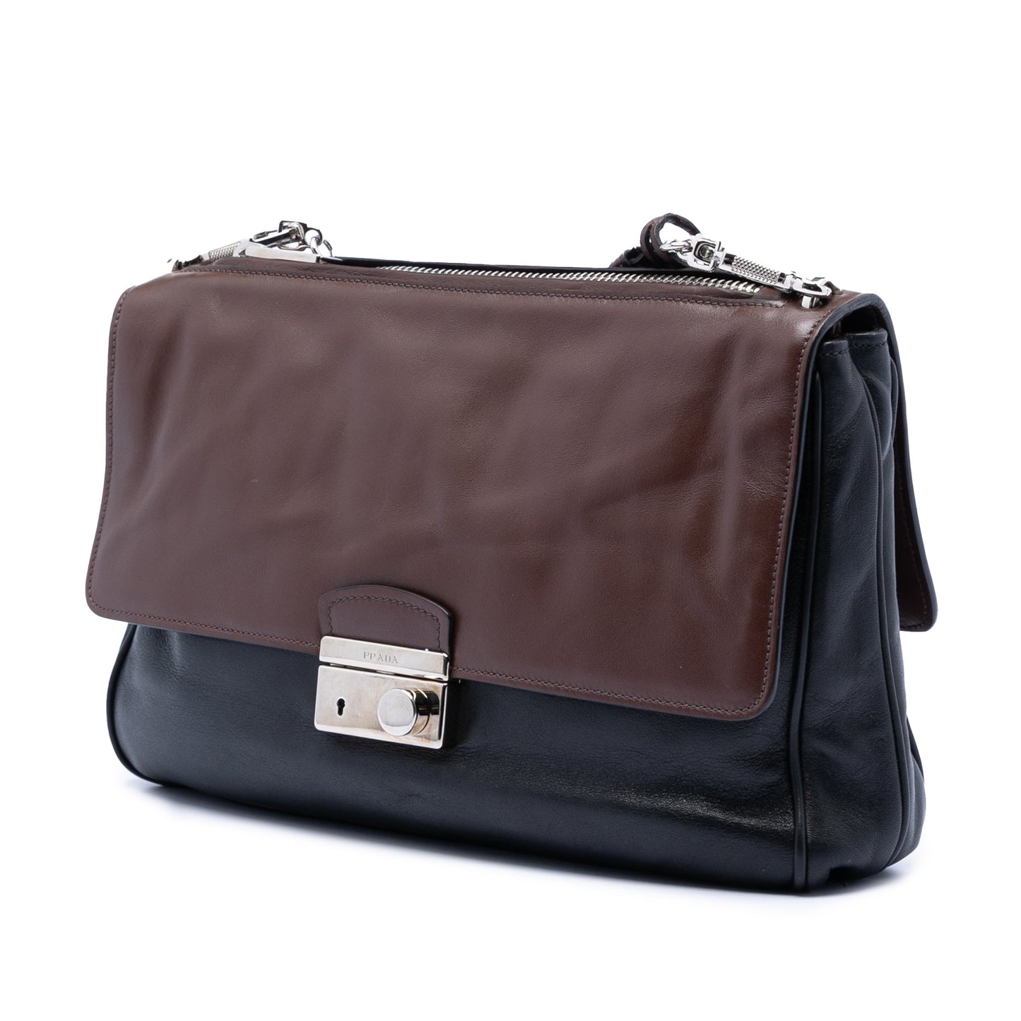 Prada Soft Calfskin Double Sided Flap Messenger Bag
