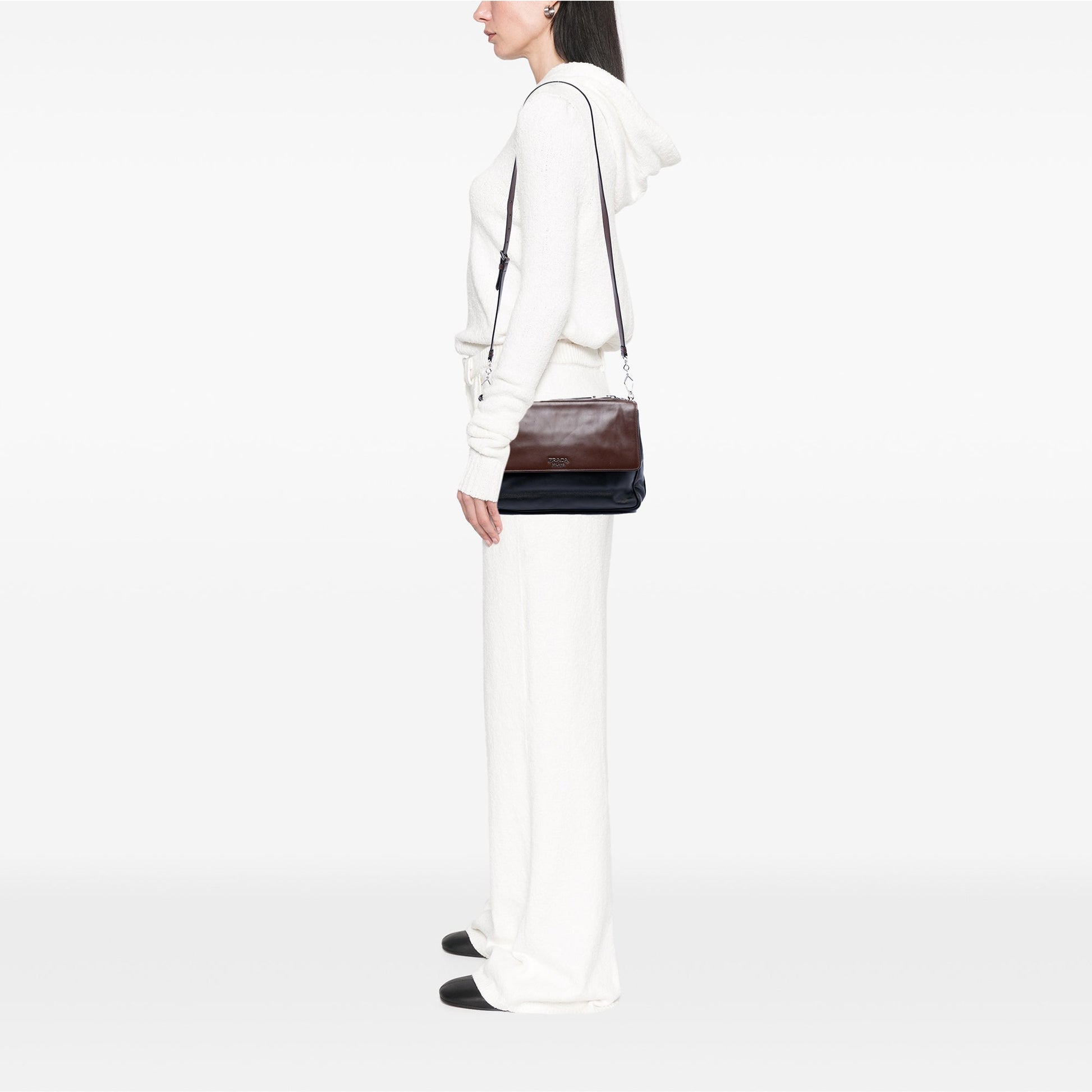 Prada Soft Calfskin Double Sided Flap Messenger Bag