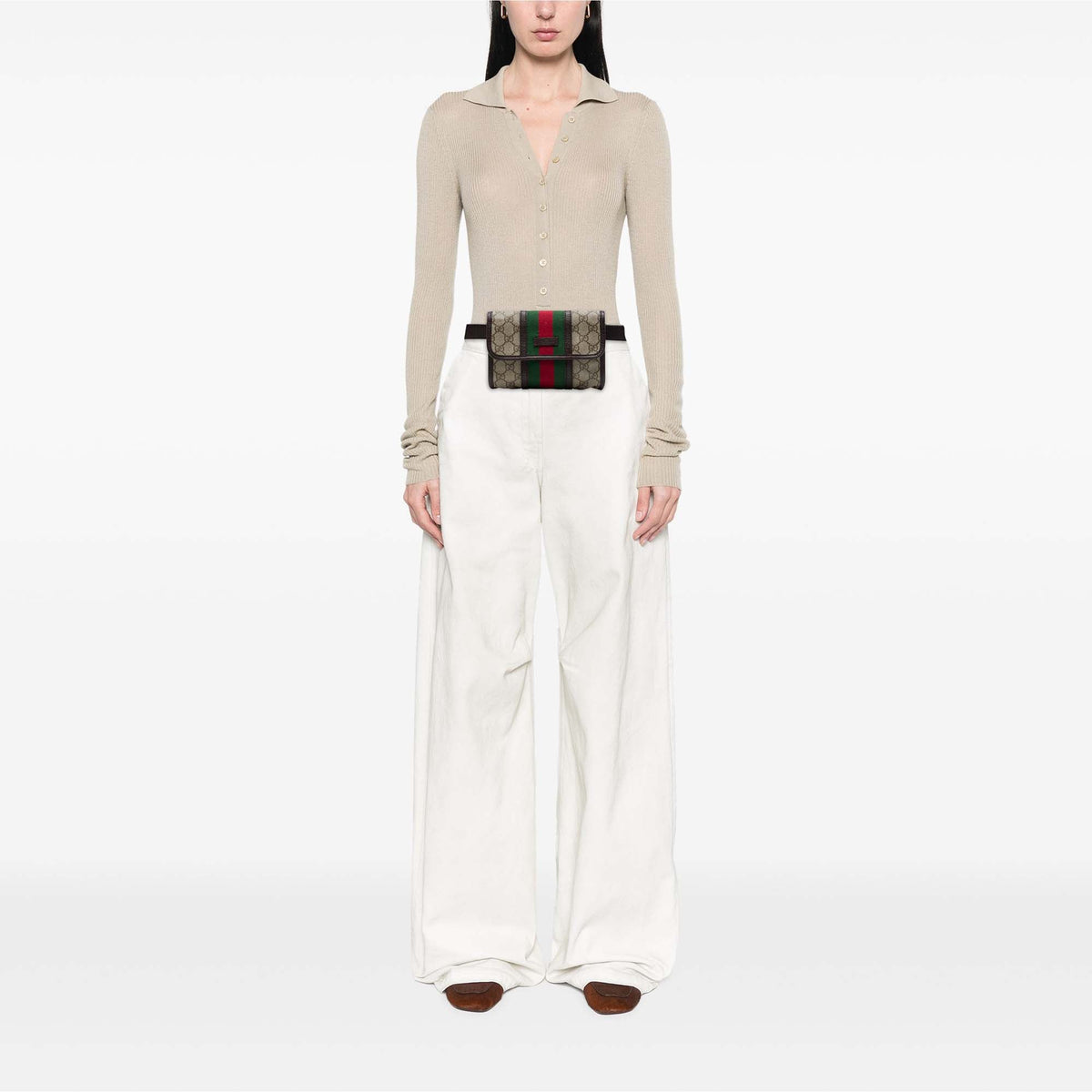 Gucci GG Supreme Web Belt Bag — Beige