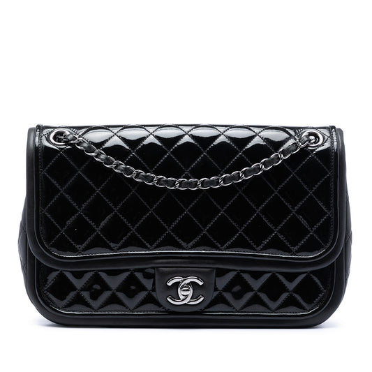 Chanel Jumbo Quilted Patent and Lambskin Trimmed Classic Twist Flap